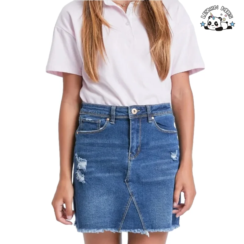 LEZONKIDS - Customizable Stylish Design Girls Summer Skirt Button up a Line Denim Girls Jeans Skirts for Kids